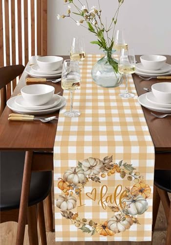 Thanksgiving Fall Pumpkin Berry Garland Table Runner 60 Inch Linen Cotton