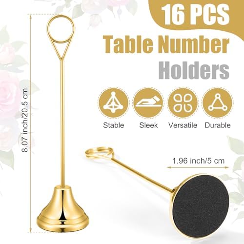 Marspark 16 Pcs 8 Gold Metal Table Number Holders