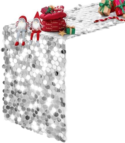 Pufogu 12 x 108 Inch Silver Glitter Table Runner