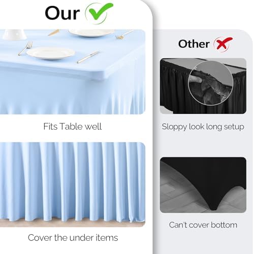 2 Pack Baby Blue Spandex Tablecloths for 6 Foot Rectangle Tables