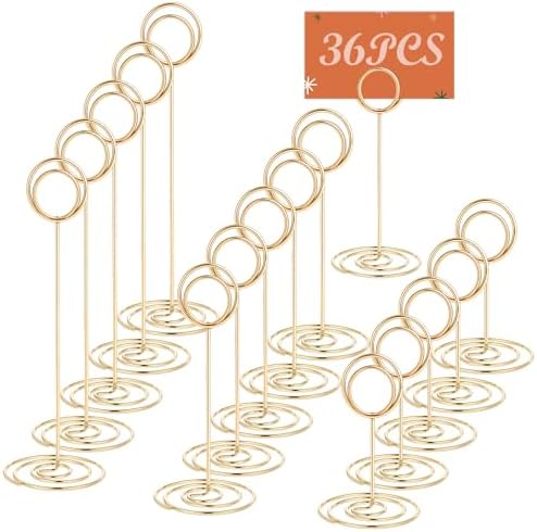 36-Piece Golden Wire Place Card Holders with Spiral Base