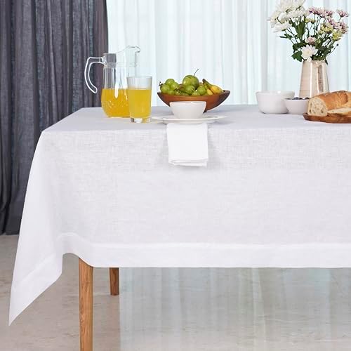 DMoksha Homes White Linen Tablecloth 60x120 Inch