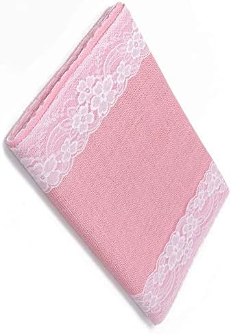 AAYU Pink Burlap Table Runner Placemat with Ivory Lace