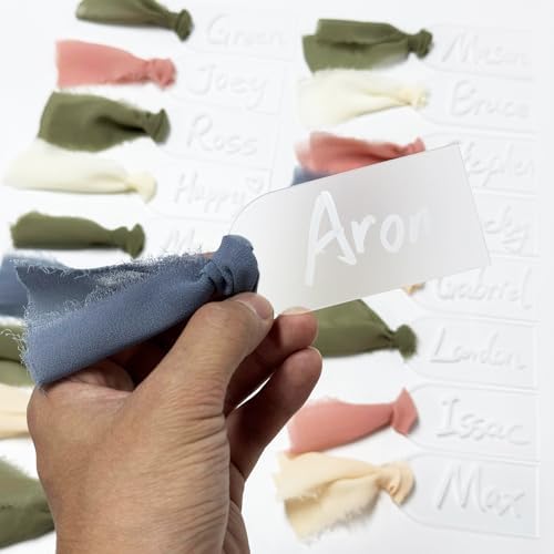 TETOU 50Pcs Acrylic Place Cards with Blue Ribbon for Wedding