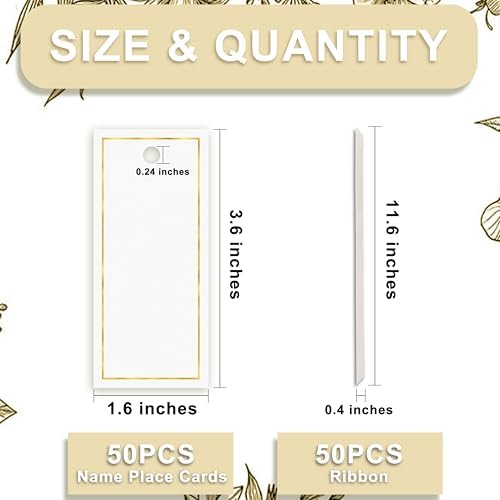 50 Pcs Gold Foil Name Place Cards with Ribbon for Events