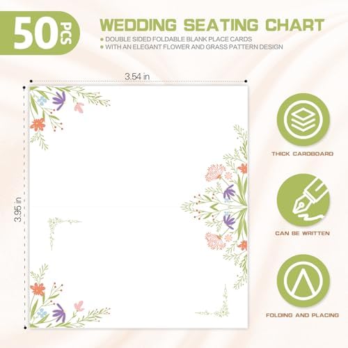 50pcs Double-Sided Foldable Place Cards with Floral Design