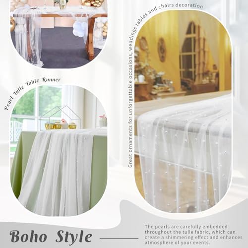 Set of 6 Pearl Tulle Table Runners 29x120 Inch White