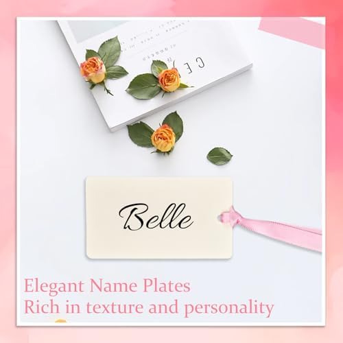 50 Pcs Blank Name Place Cards with Satin Ribbon Pink