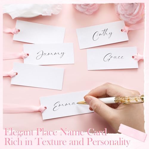 50 Pcs Blank Name Place Cards with Sateen Ribbons for Wedding Party