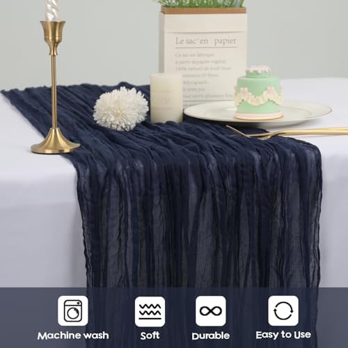 16 Pack Navy Blue Cheesecloth Table Runners 10FT