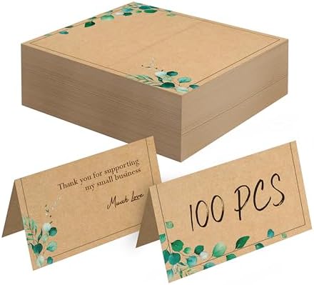 100 PCS Kraft Place Cards with Green Plant Design