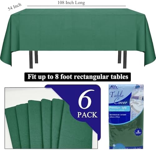 6 Pack Dark Green Paper Tablecloth for Rectangle Tables 54x108 Inch