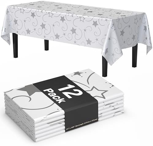 Exquisite Silver Star Tablecloths 12-Pack Disposable