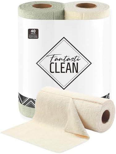 Fantasticlean Tear Away Dish Cloth - 40 Sheets - 10x10 Reusable Microfiber Towel Rolls