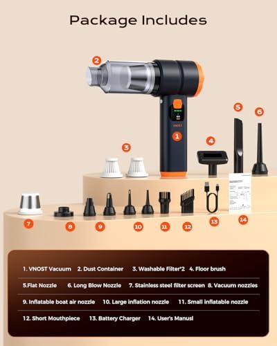 VNOST Car Vacuum Portable Cordless 30000PA 130000RPM Black Orange