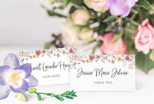 Printed Party Place Cards with Wildflower Design Set of 25