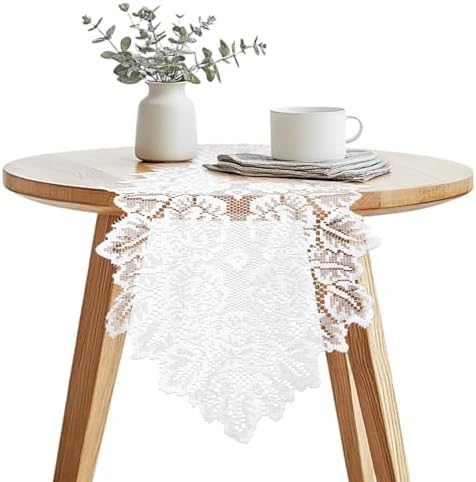 White Boho Table Runner with Lace Design