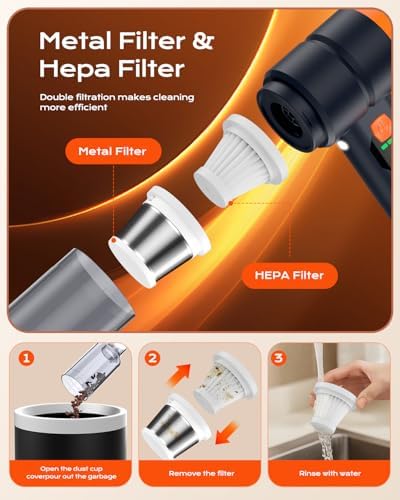 VNOST Car Vacuum Portable Cordless 30000PA 130000RPM Black Orange