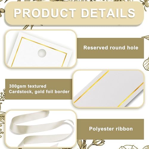 50 Pcs Gold Foil Name Place Cards with Ribbon for Events