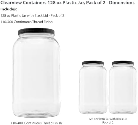 Plastic Storage Jars with Leak Proof Lids 128oz 2PK Black