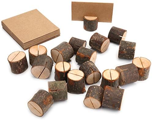 Tosnail 50 Wooden Place Card Holders with Kraft Paper Cards