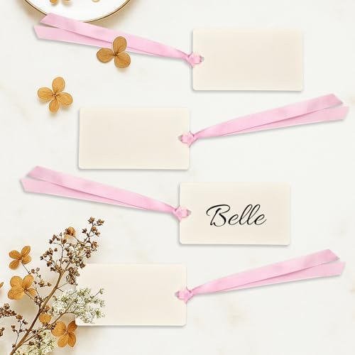 50 Pcs Blank Name Place Cards with Satin Ribbon Pink