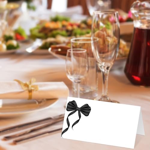 25 Pack Black Bow Table Place Cards for Events