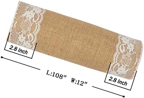 MDS 5 Piece Natural Burlap Table Runners with White Lace