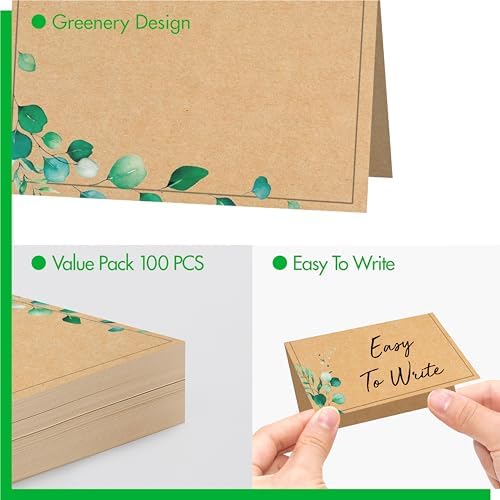 100 PCS Kraft Place Cards with Green Plant Design
