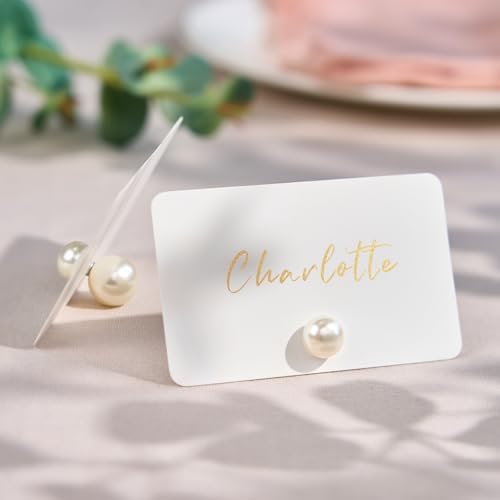 UNIQOOO 12Pcs Ivory Pearl Place Card Holders Set