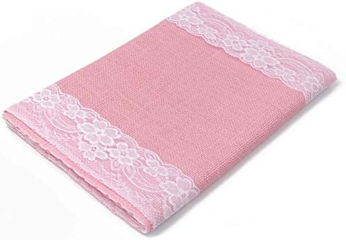 AAYU Pink Burlap Table Runner Placemat with Ivory Lace