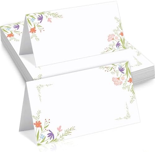 50pcs Double-Sided Foldable Place Cards with Floral Design