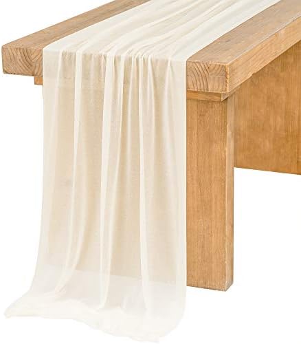 Lings Moment 14 Ft Ivory Sheer Table Runner with Silver Sparkle