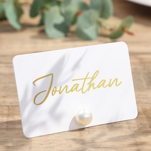 UNIQOOO 12Pcs Ivory Pearl Place Card Holders Set