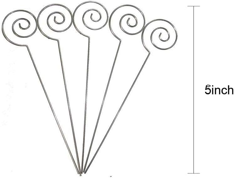 HOHIYA 50pc Silver Floral Card Holder Pick Stick