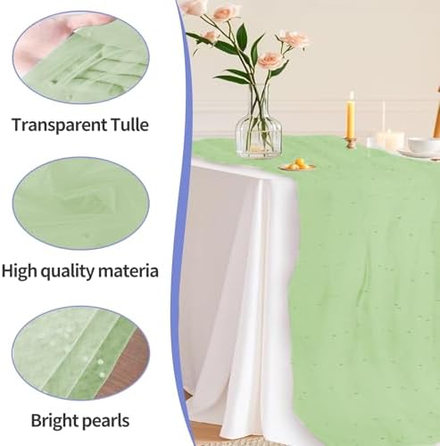 Set of 6 Pearl Table Runner 10ft Table Cloth Green