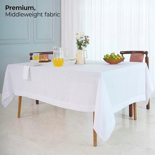 DMoksha Homes White Linen Tablecloth 60x120 Inch
