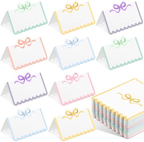 Eersida 100 Pcs Pastel Bow Place Cards Cute Scalloped Knot
