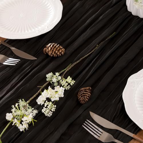 LINXTAR Black Boho Cheesecloth Table Runner 10FT