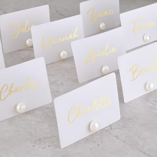 UNIQOOO 12Pcs Ivory Pearl Place Card Holders Set