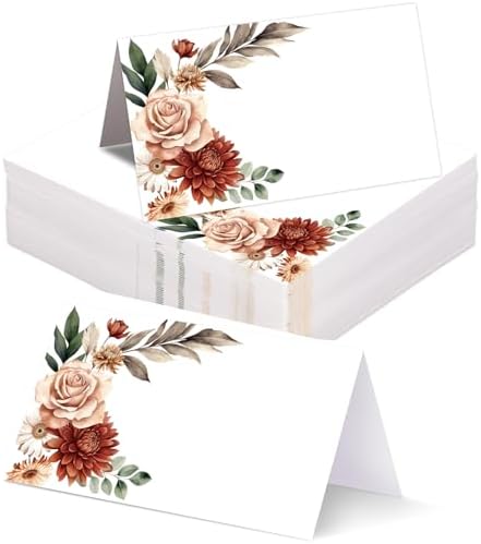 Whaline 100Pcs Fall Place Cards Retro Boho Floral Tented Name Cards