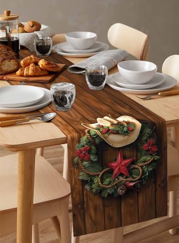 Christmas Western Cowboy Hat Farm Star Garland Table Runner 108 Inch