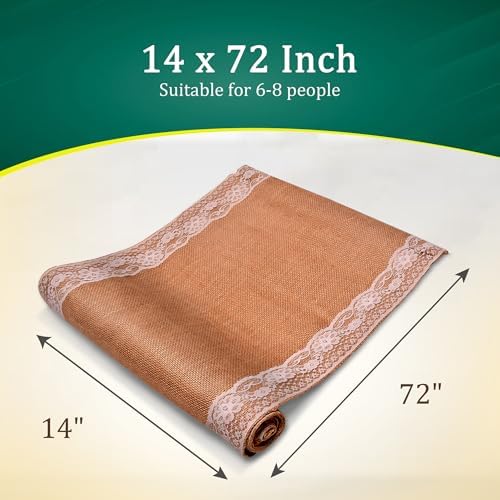 Fibeusion Burlap Lace Table Runner Pack of 6 14x72