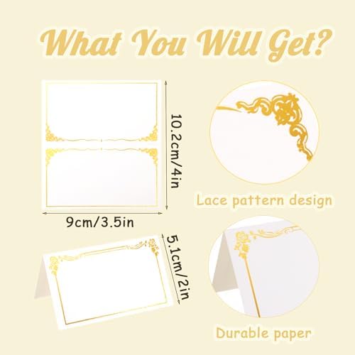 100 Pack Gold Foil Wedding Place Cards with 2 Designs