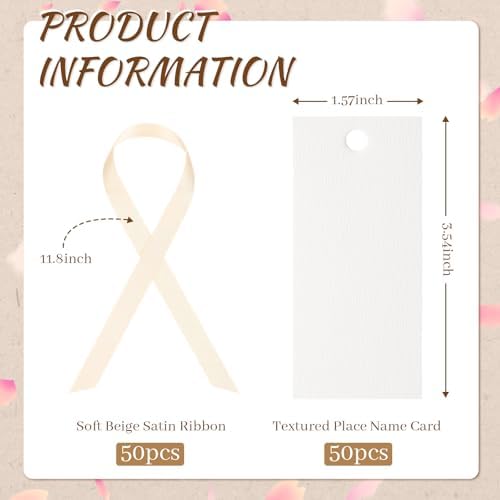 50 Pcs Blank Wedding Place Cards with Slinky Ribbons