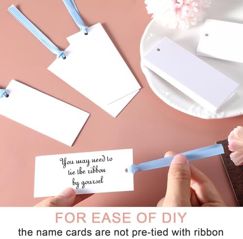 50 PCS Elegant Place Cards with Blue Sateen Ribbons
