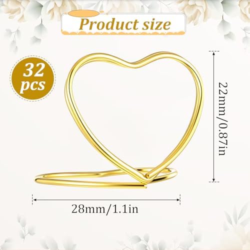 32Pcs Heart Shape Table Number Place Card Holders Gold