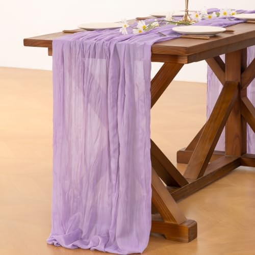 Socomi 6pcs Lilac Purple Lavender Cheesecloth Table Runner 120 Inch 10FT