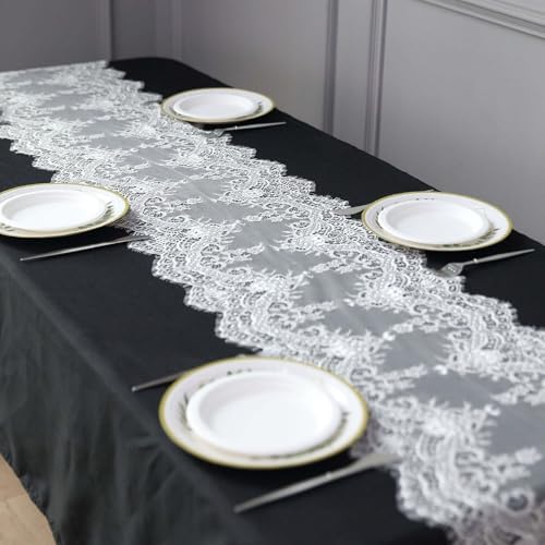 Efavormart Ivory Lace Table Runner with Scalloped Edges