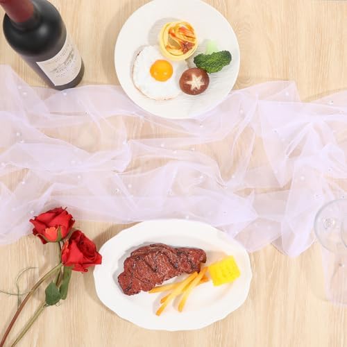 Pearl Table Runner Set of 2 White 10 Ft Wedding Tablecloth